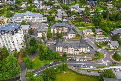 High angle view of street amidst buildings in city