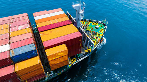 High angle view of ship in sea