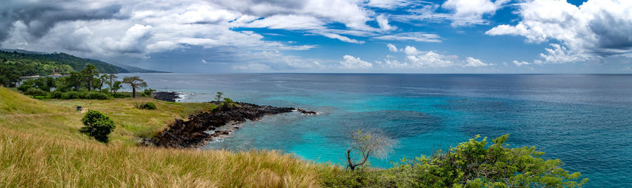 Panoramic view of sea against cloudy sky