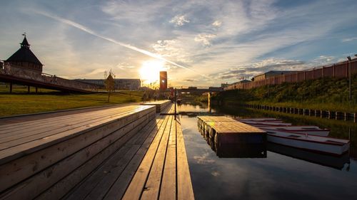 View of buildings against sky during sunset