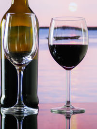 Close-up of beer in glass on table