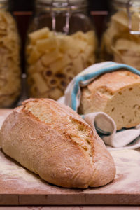 Close-up of bread in basket on table