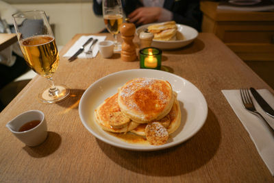 High angle view of food served on table