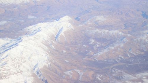 High angle view of snowcapped mountains