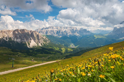 Scenic view of field against cloudy sky