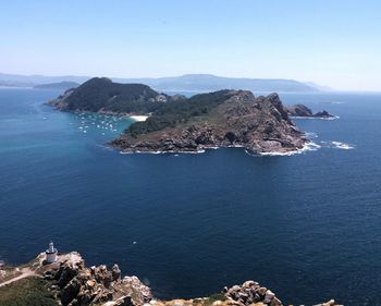 High angle view of sea against clear sky