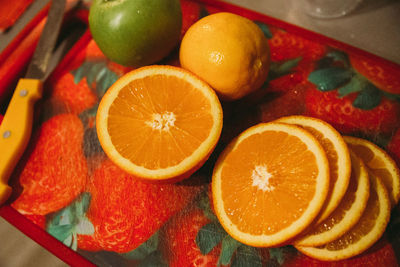 High angle view of oranges