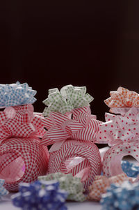 Close-up of christmas decorations on table