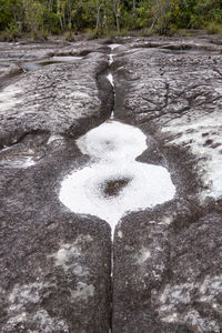 High angle view of snow on land