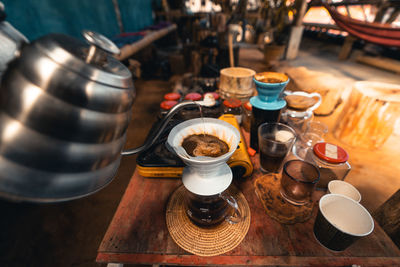 High angle view of food on table in restaurant