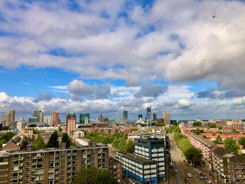 High angle view of buildings in city