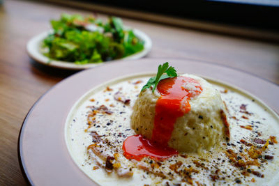 Close-up of food in plate on table