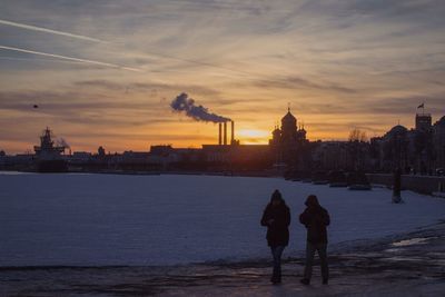 Frozen lake at sunset