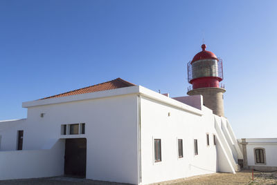 Low angle view of house against clear blue sky