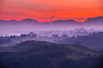 Scenic view of landscape against sky during sunset