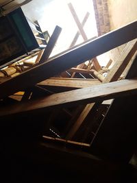 Low angle view of metallic structure on table