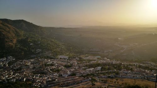 High angle view of cityscape against sky