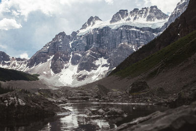 Scenic view of snowcapped mountains at consolation lake against sky