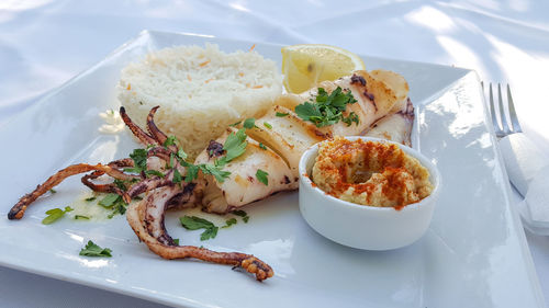 High angle view of meal served in plate