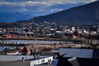 High angle view of townscape against sky