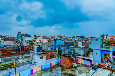 High angle view of buildings in city