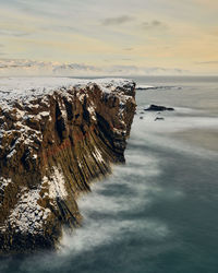 Amazing landscape of cliff and sea in winter