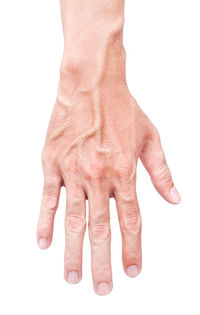 Close-up of human hand against white background