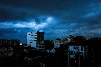 City against cloudy sky at night