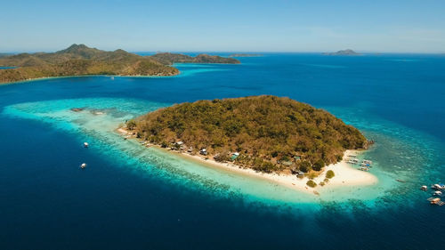 Aerial view beautiful beach on a tropical island banana. philippines.