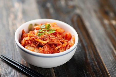 Close-up of pasta in bowl on table