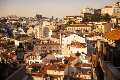 High angle view of townscape against sky