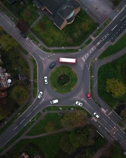 High angle view of cars on road in city