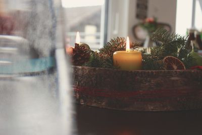 Close-up of burning candle