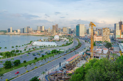 High angle view of cityscape against sky