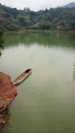 High angle view of duck floating on lake