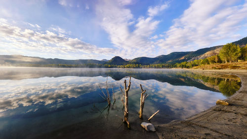 Scenic view of lake against sky