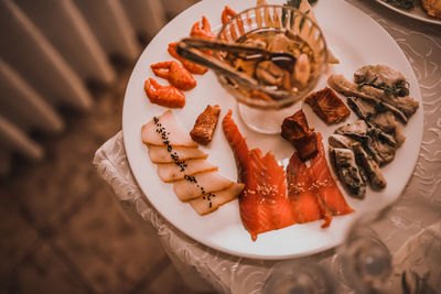 High angle view of food on table