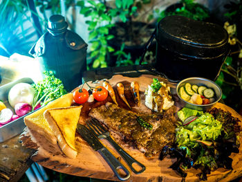 High angle view of vegetables on table