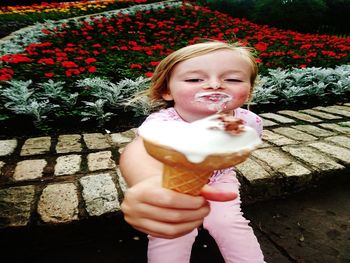 Close-up of girl eating ice cream