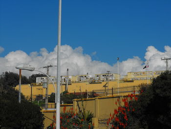 View of built structure against blue sky