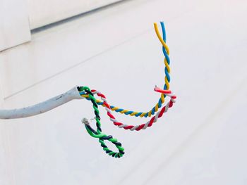 High angle view of multi colored rope on table