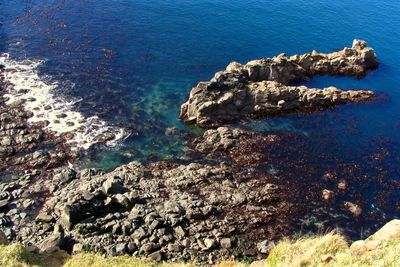 Scenic view of sea against blue sky