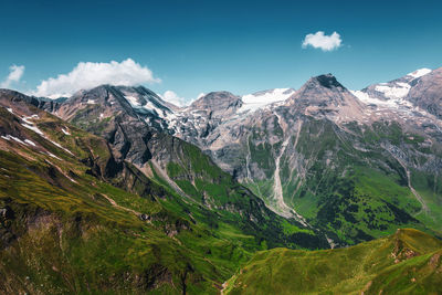 Scenic view of snowcapped mountains against sky