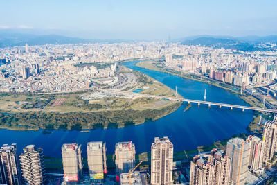 High angle view of buildings in city