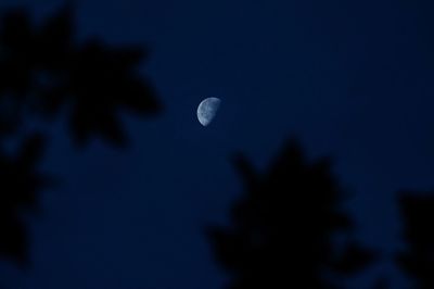 Low angle view of moon against blue sky