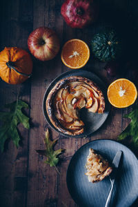 High angle view of fruits on table