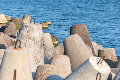 High angle view of rocks on beach