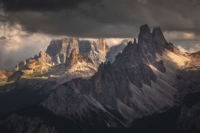 Scenic view of mountains against sky during sunset