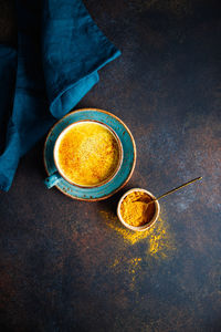 High angle view of coffee on table