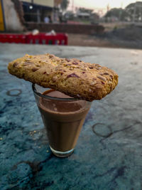 Close-up of dessert on table